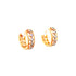 The Tiny Zirconia Stones Huggies Earrings in rose gold, featuring a captivating geometric design and adorned with delicate zirconia stones, are elegantly displayed against a pristine white background.